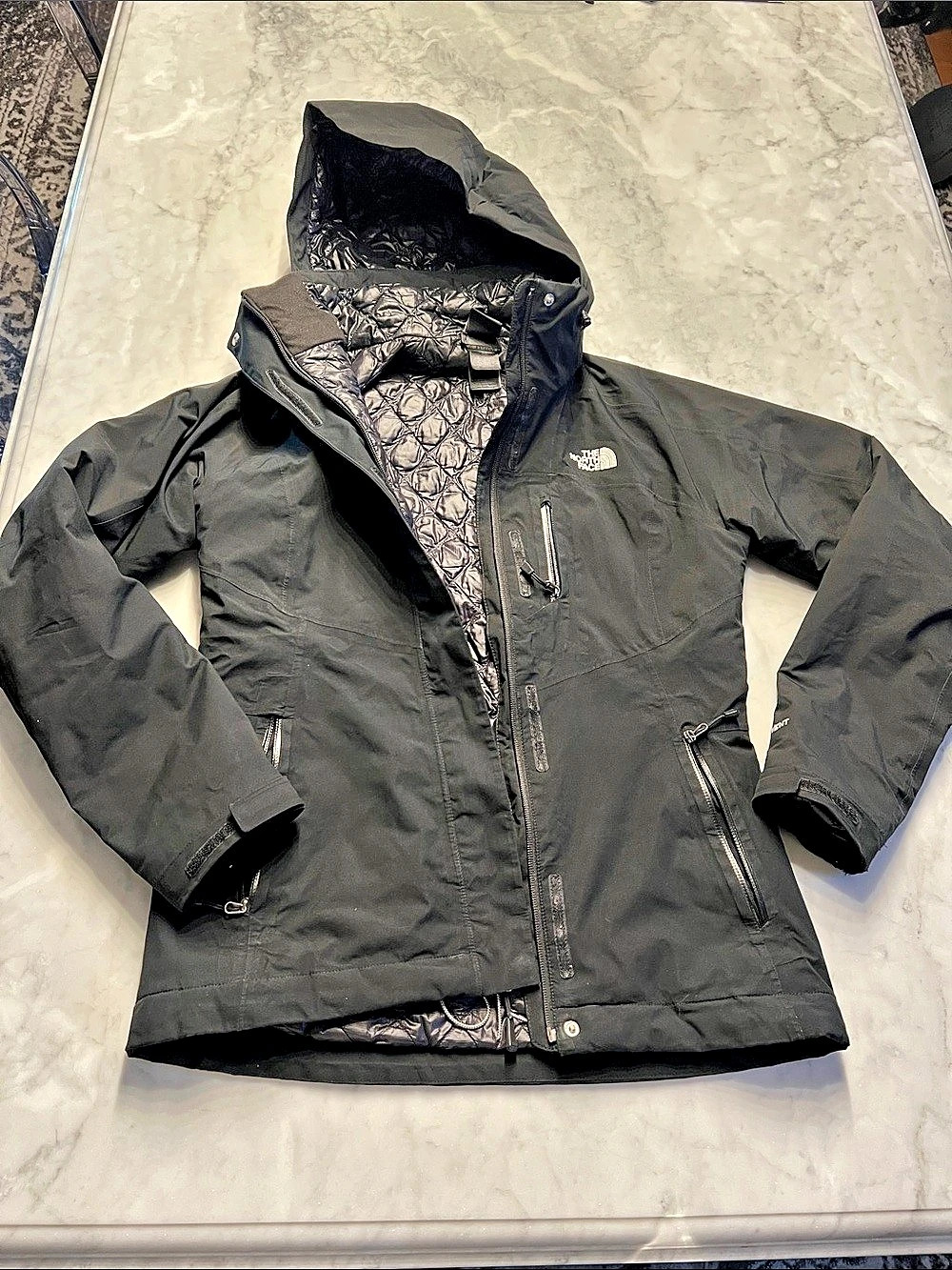 The North Face Black HyVent Jacket Size Small. Thermoball lined. Removable hood